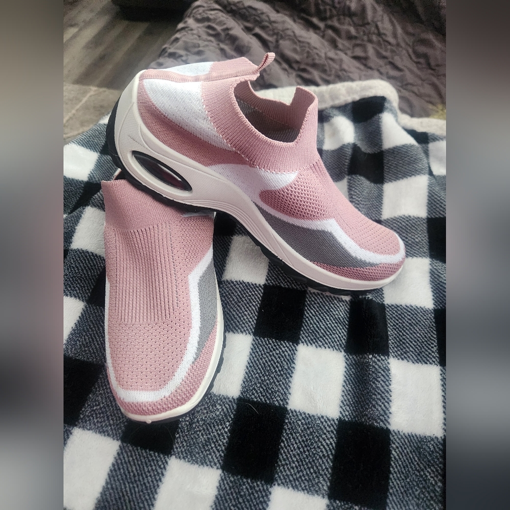 Women's Pink and Gray Slip-On Sneakers